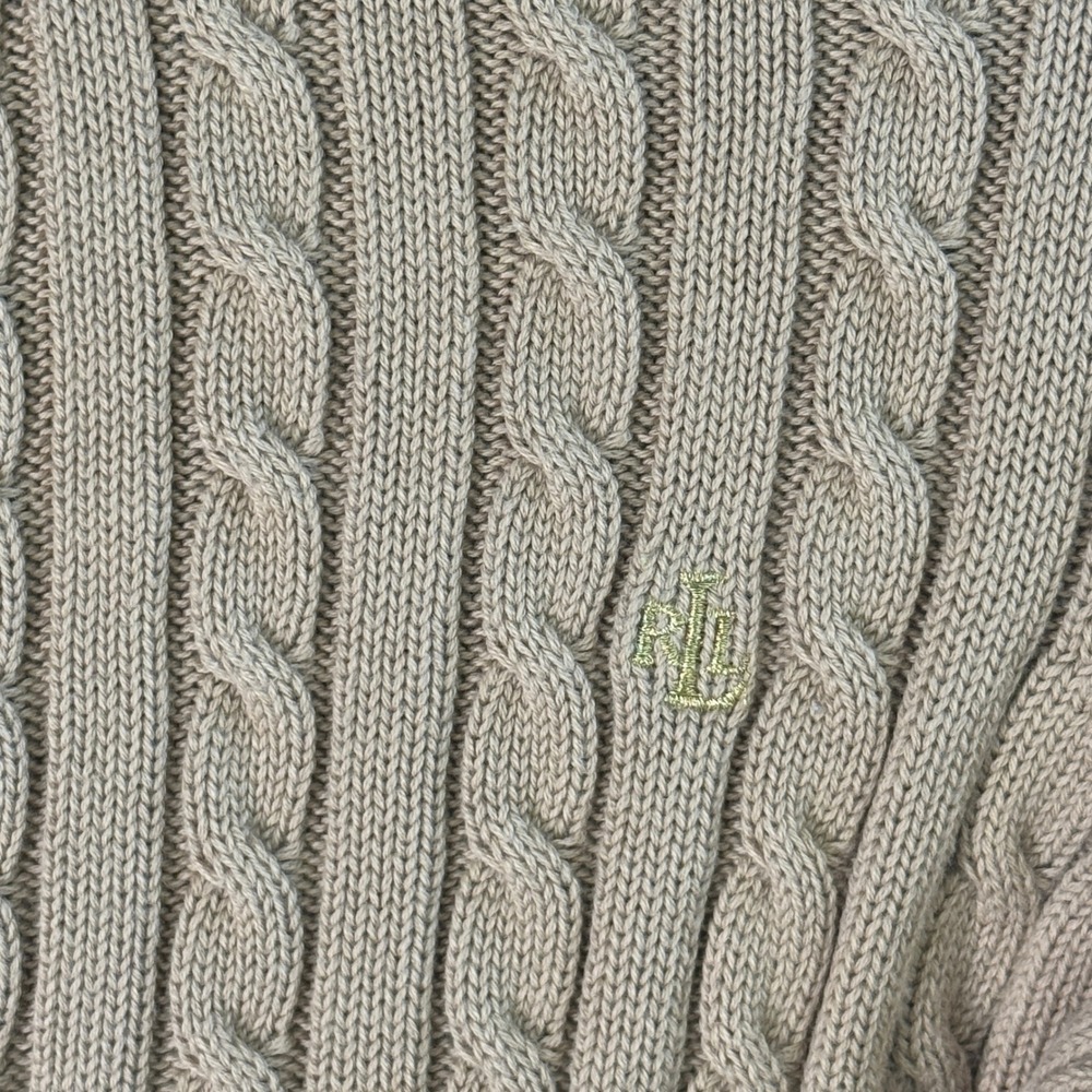 Ralph Lauren Womens Sz S Tan Cable Knit Cotton Full Zip Sweater‎ Preppy Classic - Picture 8 of 9